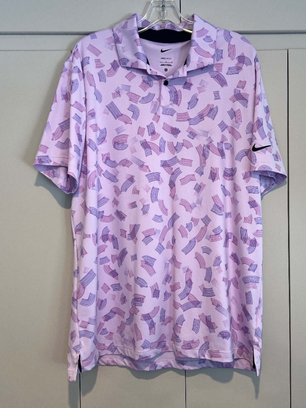 Nike Dri-Fit Tour Micro Print Lilac Bloom Short Sleeve Golf Polo Shirt L
